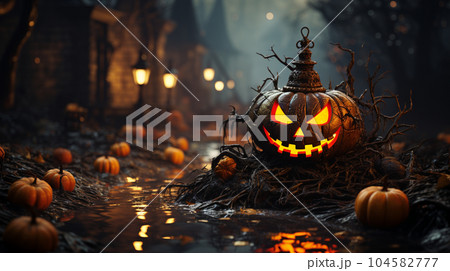 ハッピー・ハロウィンの絵：ちょっと怖いムードの精緻CG