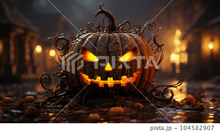 ハッピー・ハロウィンの絵：ちょっと怖いムードの精緻CG