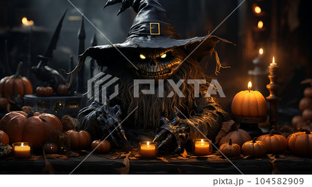 ハッピー・ハロウィンの絵：ちょっと怖いムードの精緻CG