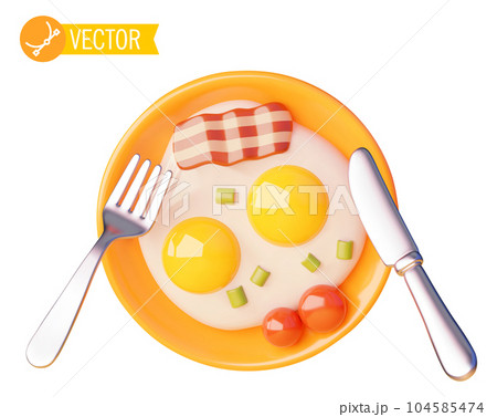 Vector fried eggs and tomatoes breakfast icon 104585474