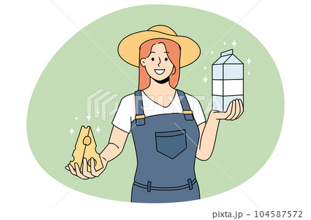 Female farmer offer organic dairy products 104587572