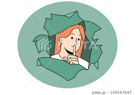Woman keep finger at lips ask silence 104587647