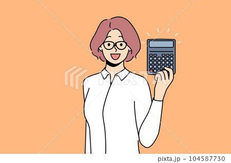 Woman accountant with calculator for professional calculating tax on company profits 104587730