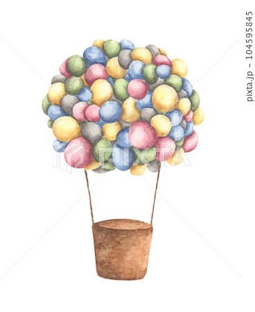 Watercolor hot air balloon of colored children's balloon. 104595845