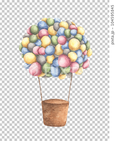 Watercolor hot air balloon of colored children's balloon. 104595845