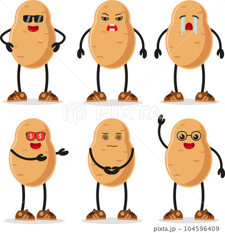 Cute potato character different pose activity. vegetable different face expression vector illustration set. 104596409