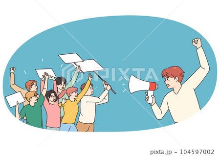 Male leader head riot with people Male leader head riot with people 104597002