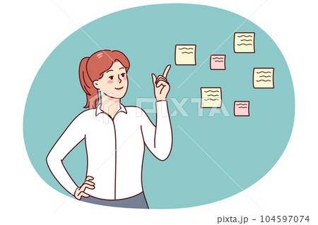 Businesswoman prioritize to do list on notes 104597074