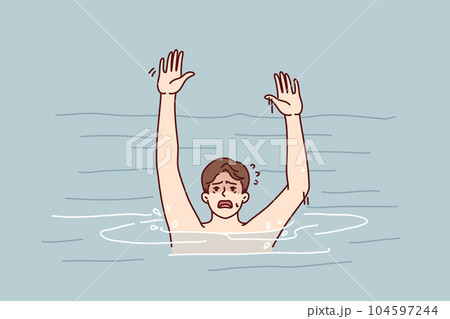 Drowning man screams trying to call for help after sudden spasm that happened while swimming 104597244