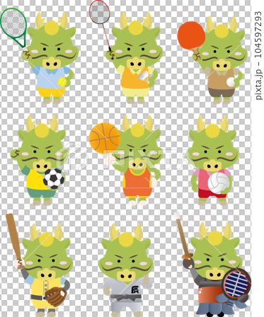 Illustration set of dragons enjoying various sports 104597293