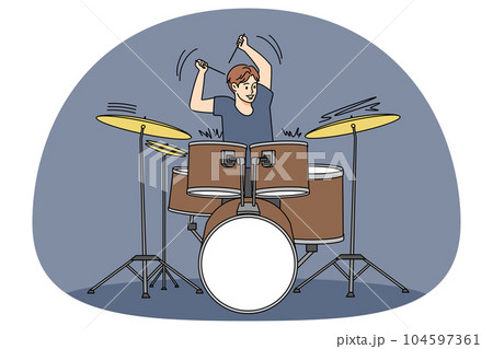 Man playing on drum with sticks 104597361