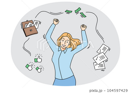 Smiling businesswoman celebrate successful business deal 104597429
