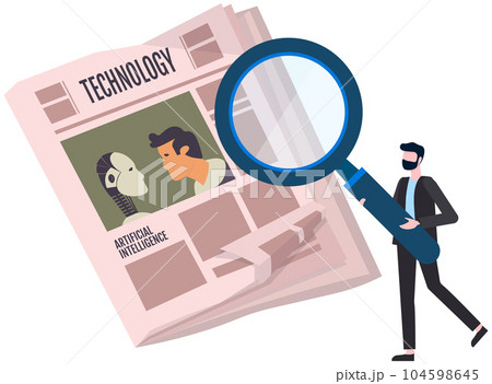 Vintage newspaper of technology. News articles newsprint magazine old design. Printing text in preess 104598645
