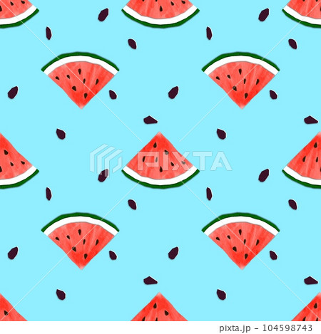 Seamless pattern with watermelon slices. Design for textile, greeting card, wrapping paper. Collage imitation. 104598743
