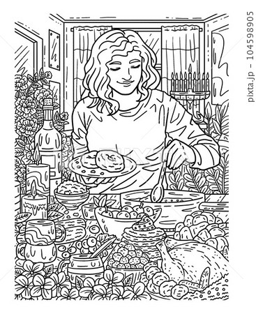 Hanukkah Woman Preparing Sufganiyots Adults  104598905