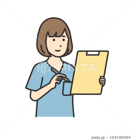 カルテに記入する看護師の女性のイラスト 104598994