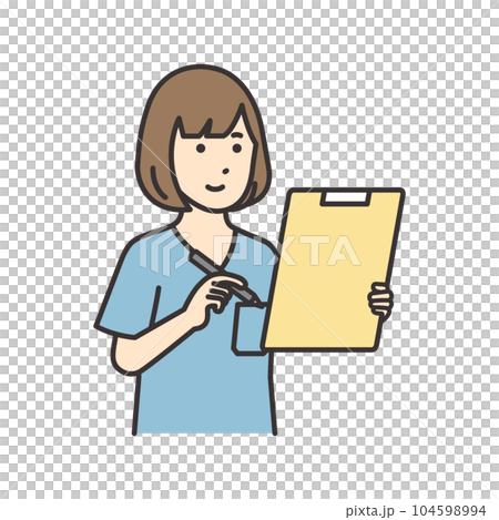 カルテに記入する看護師の女性のイラスト 104598994
