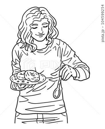 Hanukkah Woman Preparing Sufganiyots Isolated  104599254