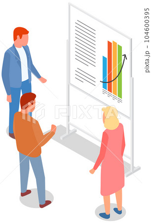 Employees analyze statistical indicators, business data. Characters work with marketing research 104600395