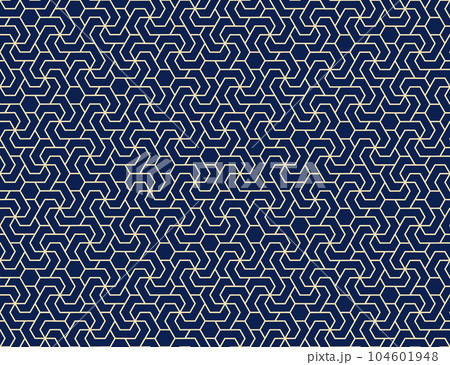 Abstract geometric pattern. A seamless vector background. Gold and dark blue ornament. Graphic modern pattern. Simple lattice graphic design 104601948