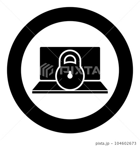 Laptop lock personal data security cyber access concept locked padlock use icon in circle round black color vector illustration image solid outline style 104602673