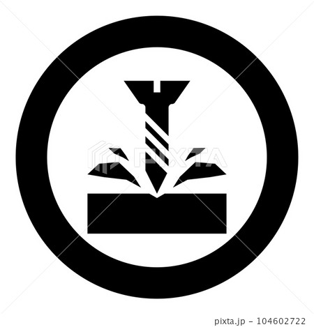Self-tapping screw is screwed into the material shavings scatter icon in circle round black color vector illustration image solid outline style Self-tapping screw is screwed into the material shavings scatter icon in circle round black color vector illustration image solid outline style 104602722