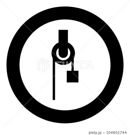 Winch with cord pulley construction climbing block equipment sheave with cargo weight freight burden icon in circle round black color vector illustration image solid outline style Winch with cord pulley construction climbing block equipment sheave with cargo weight freight burden icon in circle round black color vector illustration image solid outline style 104602744