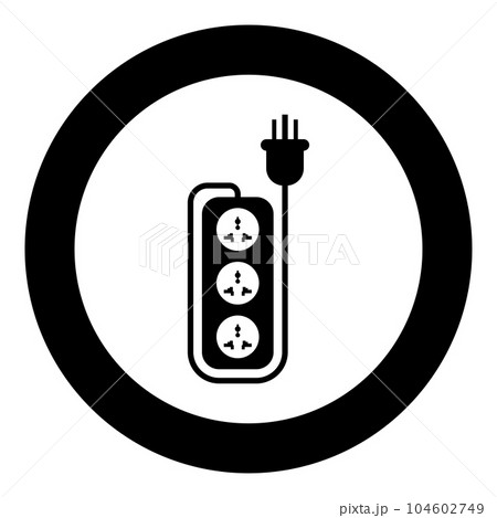 Strip multi plug network filter smart power tripled wire socket adapter electrical extension cable equipment cord electric tee icon in circle round black color vector illustration image solid outline Strip multi plug network filter smart power tripled wire socket adapter electrical extension cable equipment cord electric tee icon in circle round black color vector illustration image solid outline 104602749