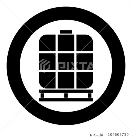 IBC intermediate bulk container tank for liquids fluid water storage reservoir icon in circle round black color vector illustration image solid outline style IBC intermediate bulk container tank for liquids fluid water storage reservoir icon in circle round black color vector illustration image solid outline style 104602759
