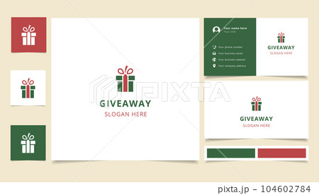 Giveaway logo design with editable slogan. Branding book and business card template. Giveaway logo design with editable slogan. Branding book and business card template. 104602784
