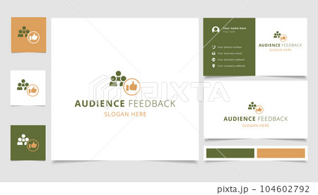 Audience feedback logo design with editable slogan. Branding book and business card template. 104602792