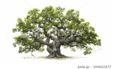 Majestic oak tree watercolor illustration - Generative AI. Majestic oak tree watercolor illustration - Generative AI. 104602877