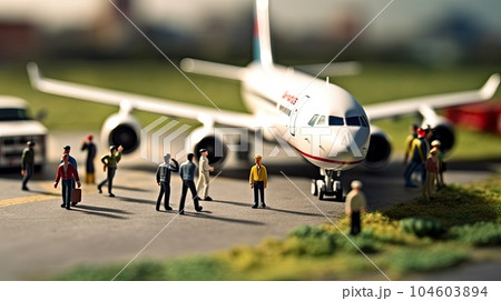 飛行機に搭乗する人々 104603894