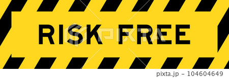 Yellow and black color with line striped label banner with word risk free 104604649