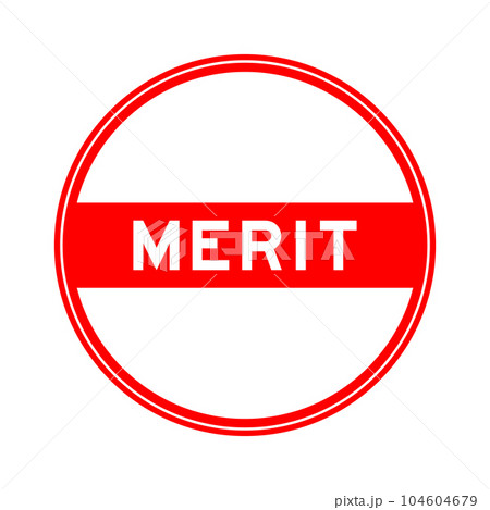 Red color round seal sticker in word merit on white background Red color round seal sticker in word merit on white background 104604679