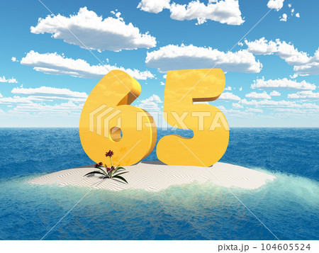 The number 65 on an island in the sea 104605524