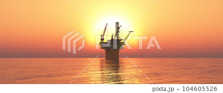 Oil platform in the sea at sunset 104605526