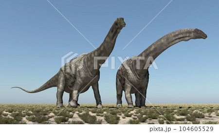 Dinosaur Diamantinasaurus in a landscape 104605529