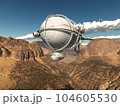Fantasy airship over a mountain landscape 104605530