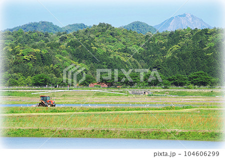 水田の代掻き風景(イラスト風) 水田の代掻き風景(イラスト風) 104606299