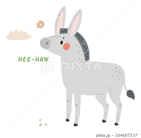 Donkey saying hee-haw. Cute farm animal talking Donkey saying hee-haw. Cute farm animal talking 104607537