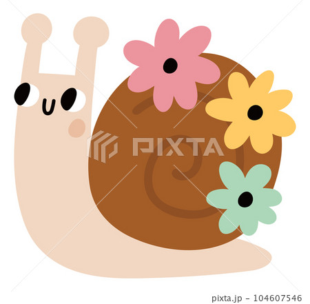 Cute snail with flowers. Happy smiling animal Cute snail with flowers. Happy smiling animal 104607546