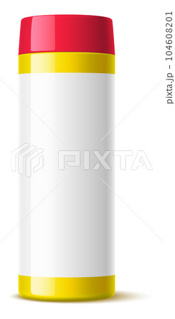 Yellow detergent bottle with red lid. Plastic chemical container realistic mockup 104608201