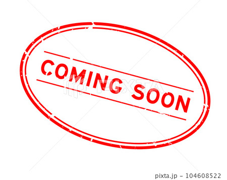 Grunge red coming soon word oval rubber stamp in white background 104608522