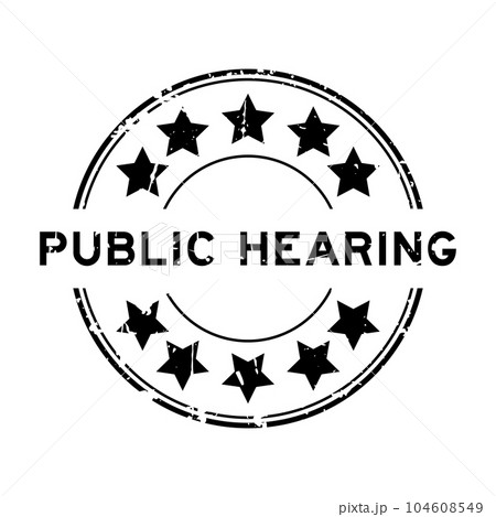 Grunge black public hearing word with star icon round rubber seal stamp on white background Grunge black public hearing word with star icon round rubber seal stamp on white background 104608549