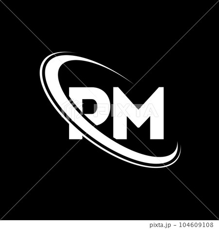 PM logo. P M design. White PM letter. PM/P M letter logo design. Initial letter PM linked circle uppercase monogram logo. 104609108