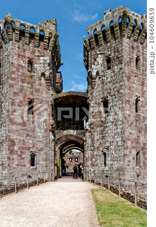 Raglan Castle in Summer, Raglan, Monmouthshire, South Wales, UK Raglan Castle in Summer, Raglan, Monmouthshire, South Wales, UK 104609659
