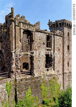 Raglan Castle in Summer, Raglan, Monmouthshire, South Wales, UK 104609743