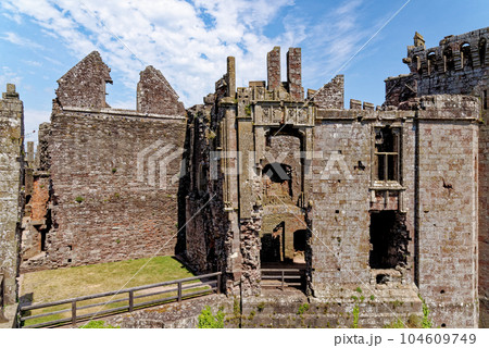 Raglan Castle in Summer, Raglan, Monmouthshire, South Wales, UK Raglan Castle in Summer, Raglan, Monmouthshire, South Wales, UK 104609749