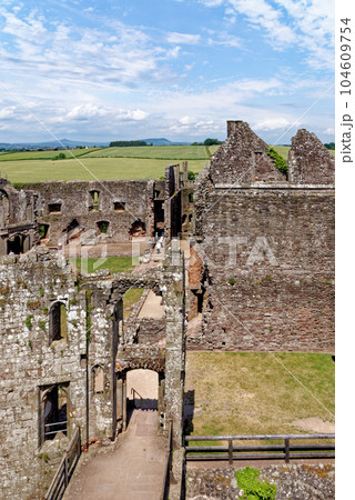 Raglan Castle in Summer, Raglan, Monmouthshire, South Wales, UK 104609754
